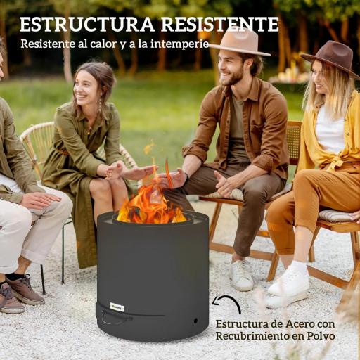 Brasero Exterior Redondo con Bandeja para Cenizas y Atizador Protector de Chispas para Jardín Terraza Ø45x42 cm Negro [6]