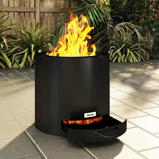 Brasero Exterior Redondo con Bandeja para Cenizas y Atizador Protector de Chispas para Jardín Terraza Ø45x42 cm Negro [7]
