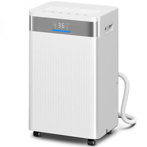 Deshumidificador 12L/día Silencioso con 3 Modos Pantalla LED Temporizado 24H Bloqueo Infantil y Drenaje Continuo Blanco [8]