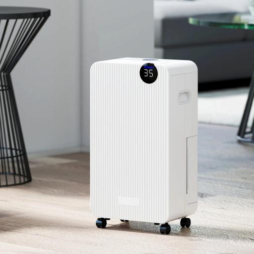 Deshumidificador 12L/día Depósito de Agua 2,1L Pantalla LED Temporizador 24 H Bloqueo Infantil hasta 12-25㎡ Blanco