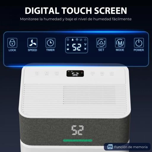 Deshumidificador 12L/día Depósito de Agua 2,1L Pantalla LED Temporizador 24 H Bloqueo Infantil hasta 12-25㎡ Blanco [5]