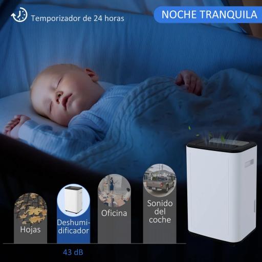 Deshumidificador Eléctrico Depósito de Agua 6 Litro 20L/día con 3 Modos 2 Velocidades Temporizador 33,5x26x53 cm Blanco [2]