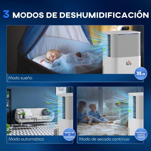 Deshumidificador 10L/día Silencioso con 3 Modos Pantalla LED Temporizado 24H Bloqueo Infantil y Drenaje Continuo Blanco [2]