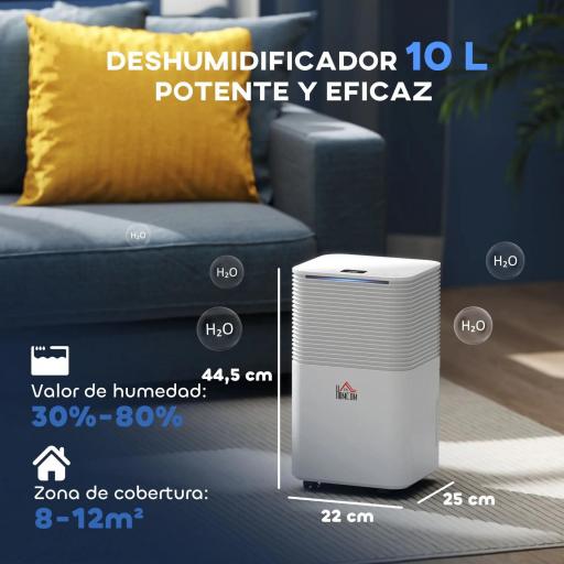 Deshumidificador 10L/día Silencioso con 3 Modos Pantalla LED Temporizado 24H Bloqueo Infantil y Drenaje Continuo Blanco [3]