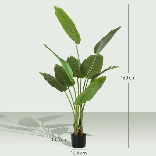Planta Artificial Decorativa 160 cm Bananera Artificial con Maceta y Hojas para Interior Verde [1]