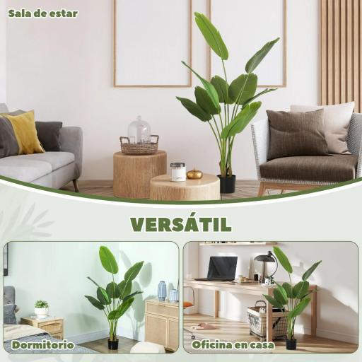 Planta Artificial Decorativa 160 cm Bananera Artificial con Maceta y Hojas para Interior Verde [3]