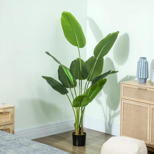 Planta Artificial Decorativa 160 cm Bananera Artificial con Maceta y Hojas para Interior Verde [7]