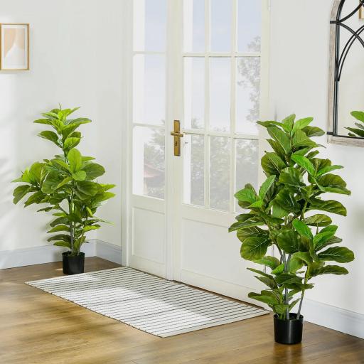 Conjunto de 2 Plantas Artificiales Decorativas 110x15 cm Árboles Artificiales de Ficus con 90 Hojas y Macetas Verde