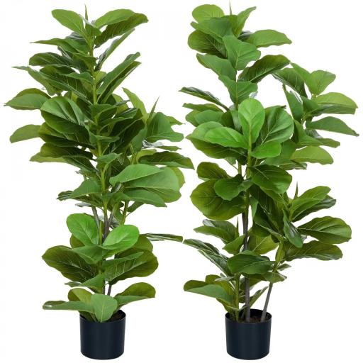 Conjunto de 2 Plantas Artificiales Decorativas 110x15 cm Árboles Artificiales de Ficus con 90 Hojas y Macetas Verde [6]