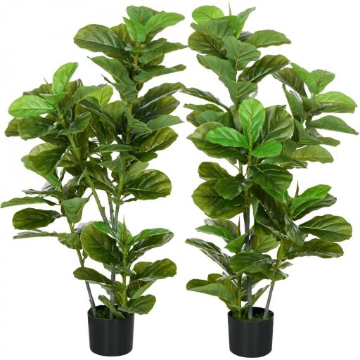 Conjunto de 2 Plantas Artificiales Decorativas 110x15 cm Árboles Artificiales de Ficus con 90 Hojas y Macetas Verde [7]