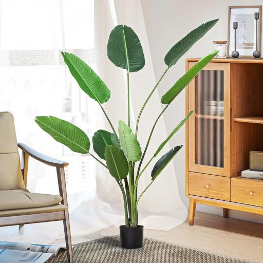 Planta de Decoración Artificial de Palma Árbol Realista con Maceta 10 Hojas Ф18x180cm para Interior No Requiere Instalación [5]