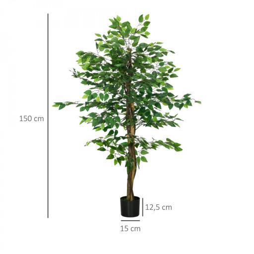 Planta Artificial con Troncos Naturales 150 cm Ficus Sintética con 882 Hojas Decoración para Hogar Verde [1]