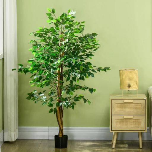 Planta Artificial con Troncos Naturales 150 cm Ficus Sintética con 882 Hojas Decoración para Hogar Verde [9]