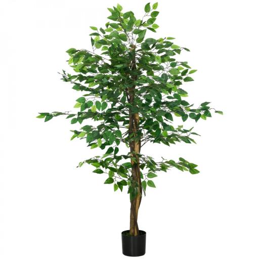 Planta Artificial con Troncos Naturales 150 cm Ficus Sintética con 882 Hojas Decoración para Hogar Verde [8]