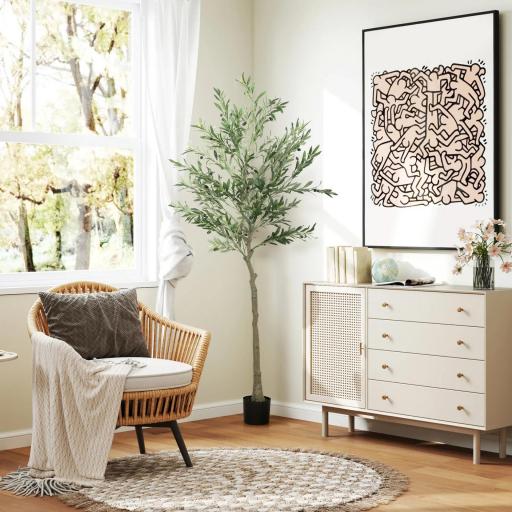 Planta Artificial Decorativa de 180cm Árbol de Olivo con 900 Hojas y 40 Aceitunas en Maceta para Interior Verde