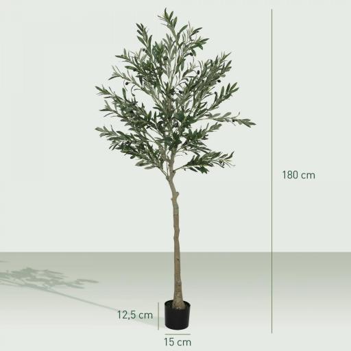 Planta Artificial Decorativa de 180cm Árbol de Olivo con 900 Hojas y 40 Aceitunas en Maceta para Interior Verde [1]