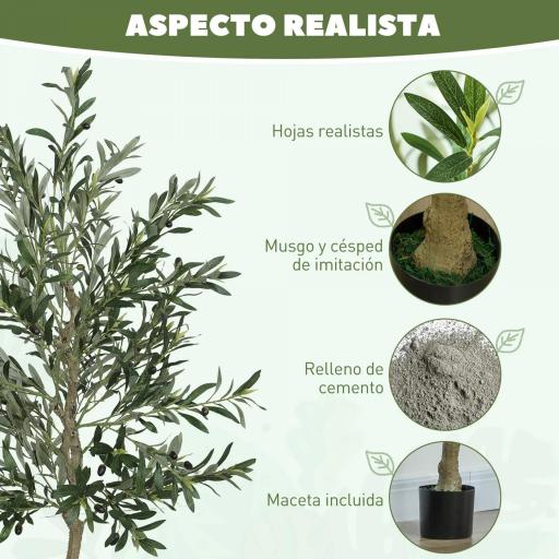 Planta Artificial Decorativa de 180cm Árbol de Olivo con 900 Hojas y 40 Aceitunas en Maceta para Interior Verde [4]