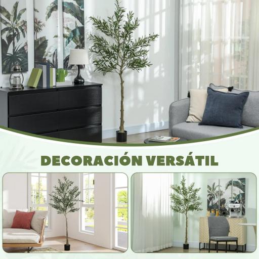Planta Artificial Decorativa de 180cm Árbol de Olivo con 900 Hojas y 40 Aceitunas en Maceta para Interior Verde [3]