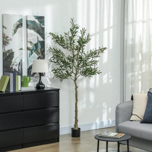 Planta Artificial Decorativa de 180cm Árbol de Olivo con 900 Hojas y 40 Aceitunas en Maceta para Interior Verde [7]