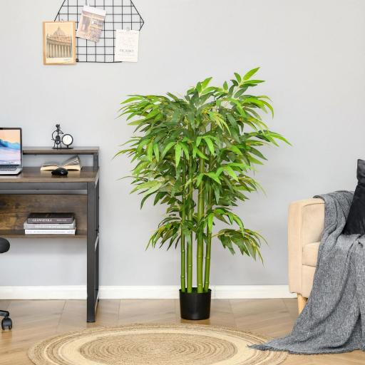 Bambú Artificial 140 cm con Maceta y Cañas Realistas Árbol Sintético Interior para Decoración de Hogar Oficina Interior Verde