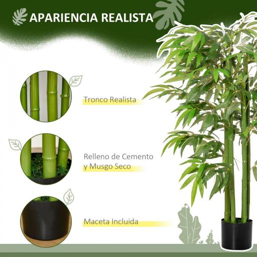 Bambú Artificial 140 cm con Maceta y Cañas Realistas Árbol Sintético Interior para Decoración de Hogar Oficina Interior Verde [3]
