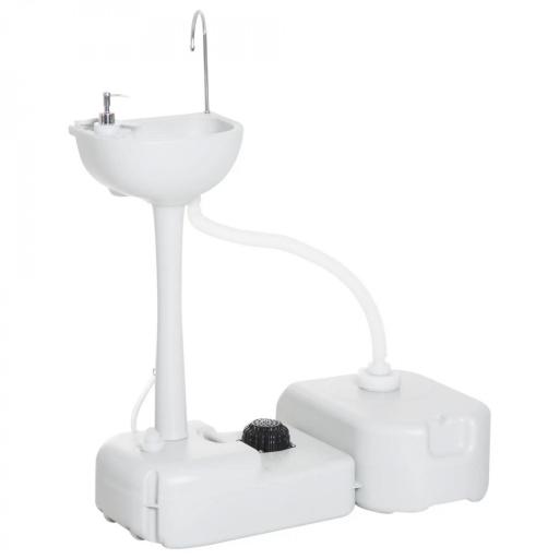 Fregadero Portátil Lavamanos para Actividades al Aire Libre o Camping con Tanques de Recuperación de Agua 17 L Dispensador de Jabón Y 2 Ruedas HDPE 83x50x103 cm Gris Claro [8]