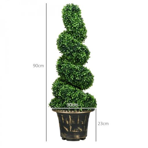 Árbol Artificial en Espiral de Boj, Set de 2 Plantas Artificiales, con Maceta, Altura de 90 cm, Verde [1]