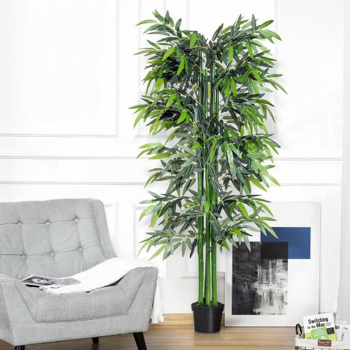 Planta Artificial 180 cm con Cañas Maceta Árbol Artificial Decoración para Hogar Salón Oficina Verde