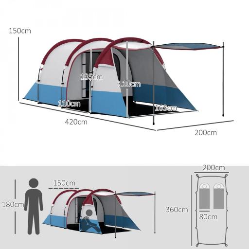 Tienda de Campaña para 3 Personas con 2 Habitaciones y Bolsa de Transporte Impermeable 420x200x150 cm Multicolor [1]