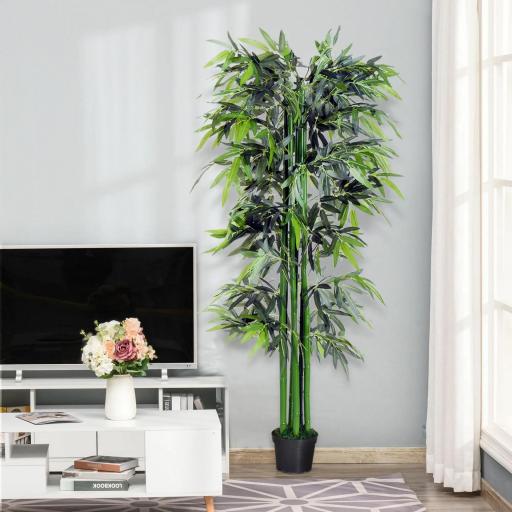 Planta Artificial 180 cm con Cañas Maceta Árbol Artificial Decoración para Hogar Salón Oficina Verde [5]