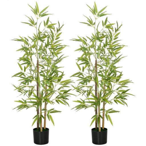  2 Plantas Artificiales Plantas Sintéticas de Bambú con 498 Hojas para Decoración en Salón Oficina Ø15x120 cm Verde [8]