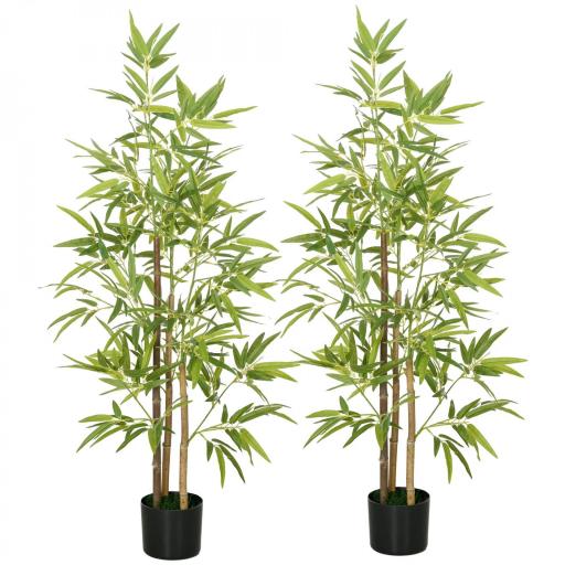  2 Plantas Artificiales Plantas Sintéticas de Bambú con 498 Hojas para Decoración en Salón Oficina Ø15x120 cm Verde [9]