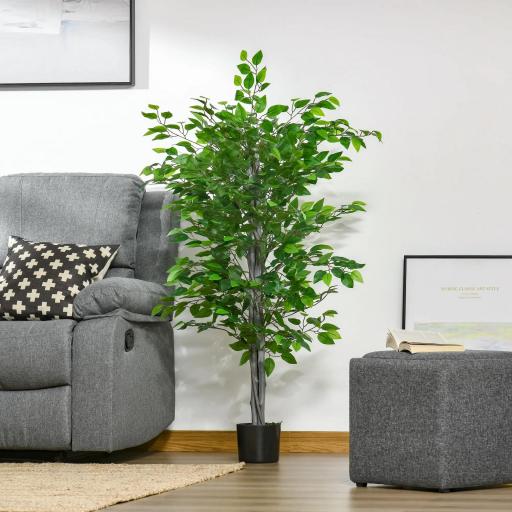 Planta Ficus Artificial 135 cm en Maceta con 756 Hojas Planta Sintética Realista para Interior