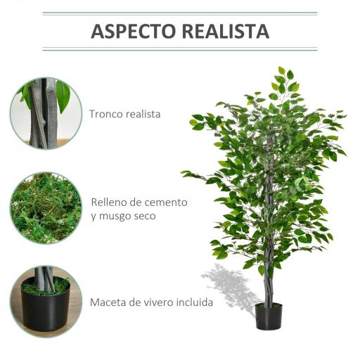 Planta Ficus Artificial 135 cm en Maceta con 756 Hojas Planta Sintética Realista para Interior [3]