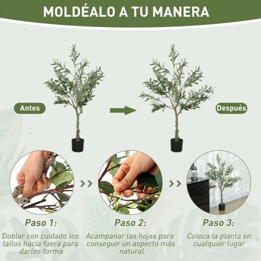 2 Olivos Artificiales 120 cm con Hojas de Seda y 20 Aceitunas Decoración Interior para Hogar Oficina Dormitorio Salón [4]