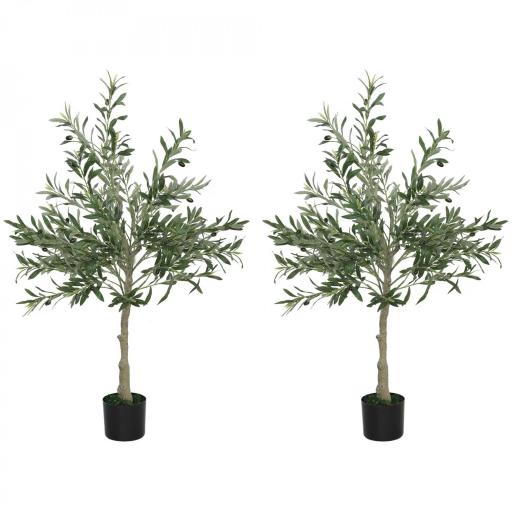 2 Olivos Artificiales 120 cm con Hojas de Seda y 20 Aceitunas Decoración Interior para Hogar Oficina Dormitorio Salón [8]