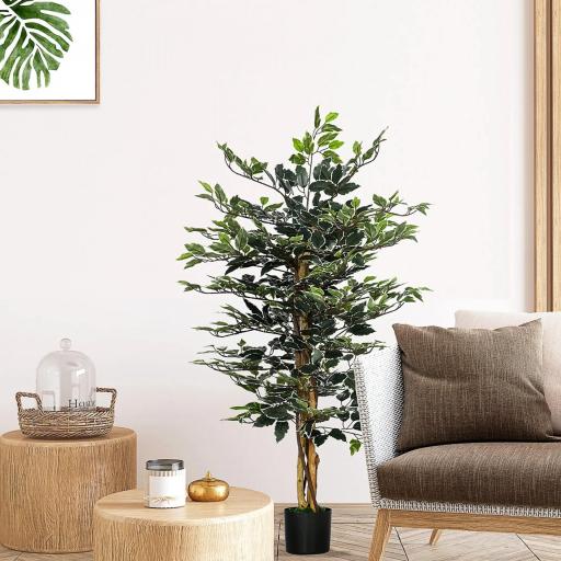 Ficus Artificial de 130 cm Planta Artificial de 702 Hojas con Maceta Decoración para el Hogar Ø15x130 cm Verde