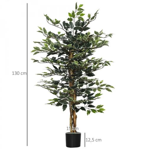 Ficus Artificial de 130 cm Planta Artificial de 702 Hojas con Maceta Decoración para el Hogar Ø15x130 cm Verde [1]