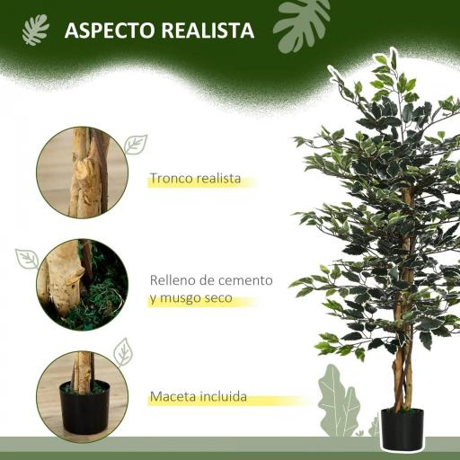 Ficus Artificial de 130 cm Planta Artificial de 702 Hojas con Maceta Decoración para el Hogar Ø15x130 cm Verde [4]