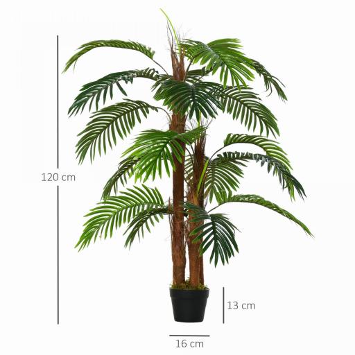 Planta Artificial Palmera Altura 120 cm Árbol Artificial con 3 Troncos y 19 Hojas para Decoración Hogar Oficina Ø16x120 cm Verde [1]