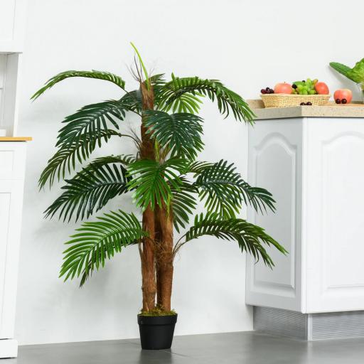 Planta Artificial Palmera Altura 120 cm Árbol Artificial con 3 Troncos y 19 Hojas para Decoración Hogar Oficina Ø16x120 cm Verde [2]