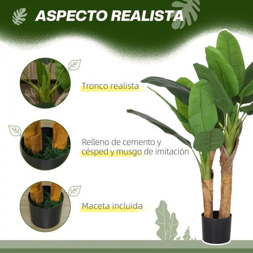 Planta Artificial Bananera de 120 cm con Maceta y 15 Hojas Realistas Planta Tropical Sintética para Decoración Interior [3]