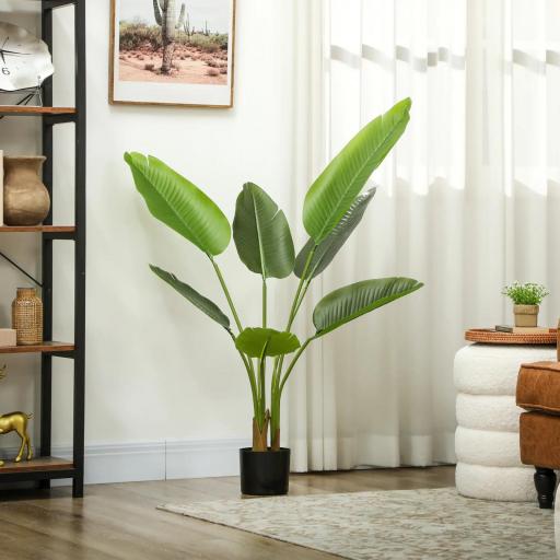 Planta Artificial Decorativa 109 cm Bananera Artificial con Maceta y Hojas para Interior Verde [1]