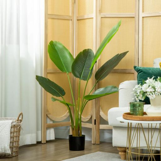 Planta Artificial Decorativa 109 cm Bananera Artificial con Maceta y Hojas para Interior Verde [7]