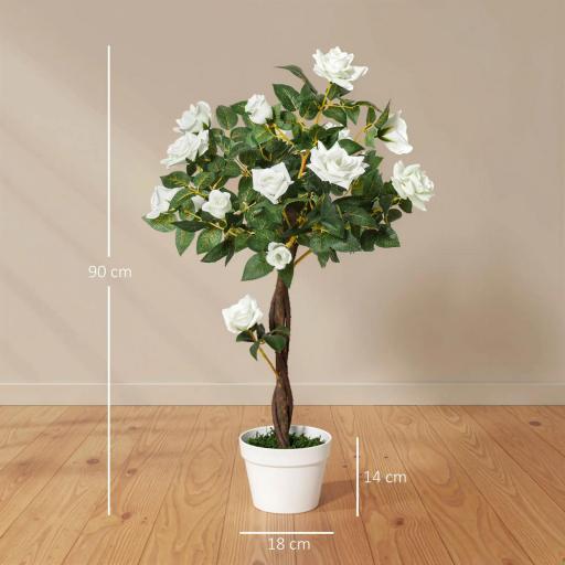 Planta Artificial de 90 cm Rosa Blanca Realista con 21 Flores y 350 Hojas Maceta de Cemento Verde [1]
