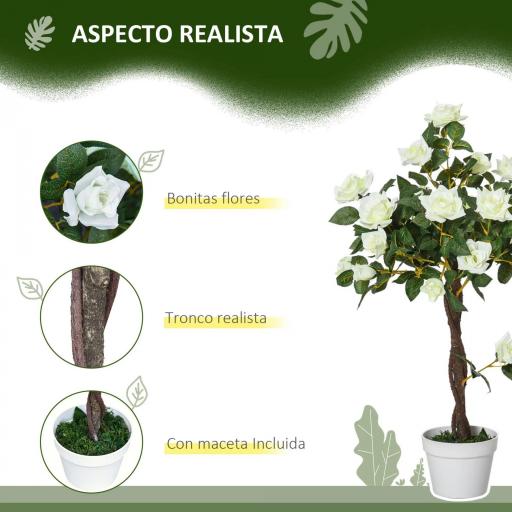Planta Artificial de 90 cm Rosa Blanca Realista con 21 Flores y 350 Hojas Maceta de Cemento Verde [4]
