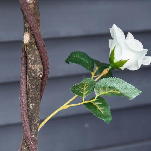 Planta Artificial de 90 cm Rosa Blanca Realista con 21 Flores y 350 Hojas Maceta de Cemento Verde [5]