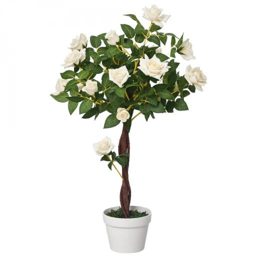 Planta Artificial de 90 cm Rosa Blanca Realista con 21 Flores y 350 Hojas Maceta de Cemento Verde [9]