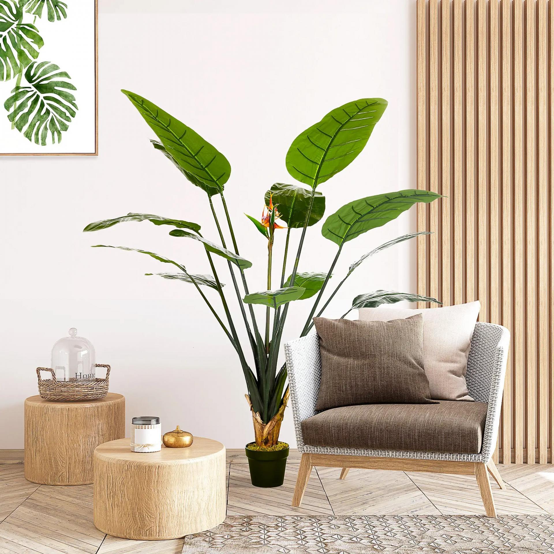 Planta artificial ave del paraíso Strelitzia altura 1,80 m 13 hojas y 2 flores gran realismo maceta incluida