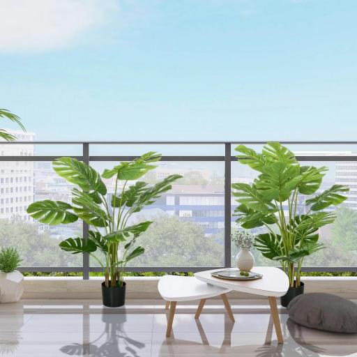 Conjunto de 2 plantas artificiales Monstera deliciosa con maceta incluida altura 120 cm para interior decoración
